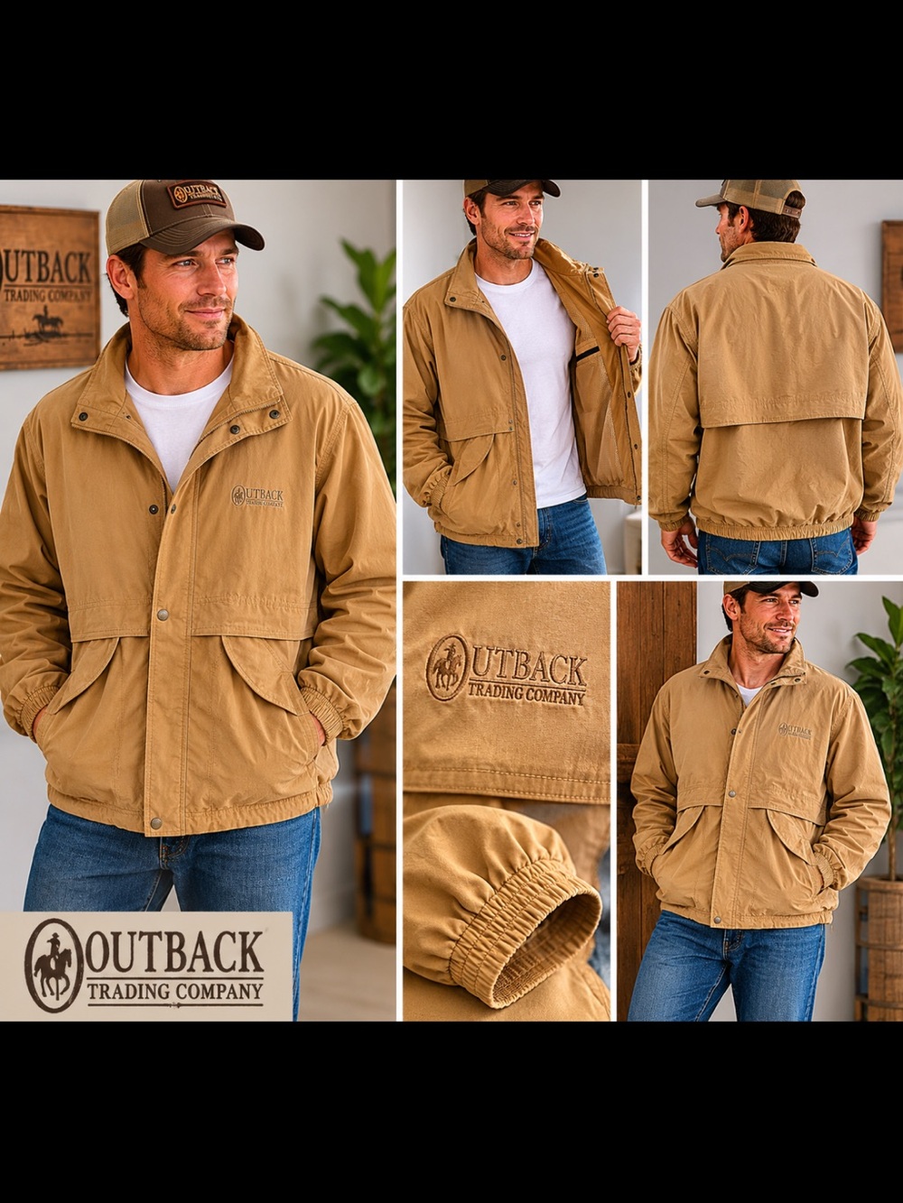 Outback Trading Co Tan Field Jacket Utility Coat Snap Front Outdoor Mens XL
